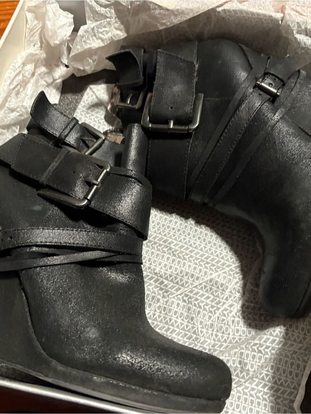DKNYC Black Strappy Wedge Ankle Boots